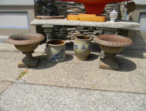 Pair Antique Iron Garden Urns