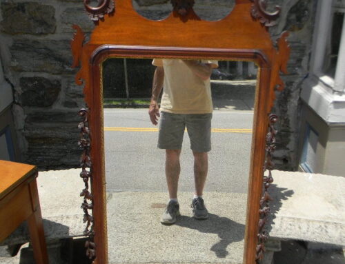 Important Large Size Circa 1775 American Mirror with Carved Mahogany Side Filets& Crest. 57”tall