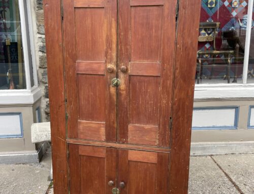 American Pine Wall Cupboard Circa 1800,old red , 36”w -70”t