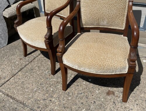 Pair Dolphin Carved Arm Chairs Circa 1825